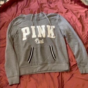 PINK Grey and white hooded quarter zip